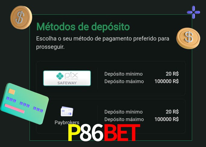 O cassino P86Bet oferece uma grande variedade de métodos de pagamento
